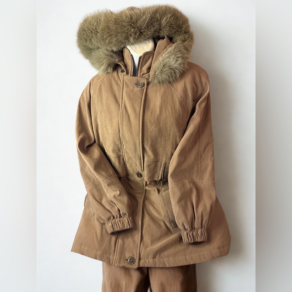 Fleet Street Women’s Coat – Size Small, Brown Faux Fur Hood, Warm & Stylish